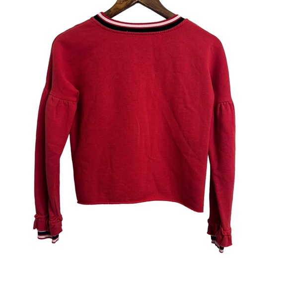 Rebecca Minkoff Stripe Ruffle Sweatshirt Red Size XS Ruffle Cuff Pullover - Picture 3 of 9